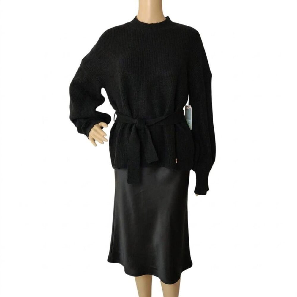 Juicy Couture Black Ribbed Box Sleeve Crewneck Sweater Small NWT Black Label